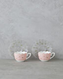 Charming New Bone China 4 Parça 2 Kişilik Cam Tabaklı Kahve Fincan Takımı 80 ml Pembe - Yeşil