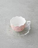 Charming New Bone China 4 Parça 2 Kişilik Cam Tabaklı Kahve Fincan Takımı 80 ml Pembe - Yeşil