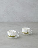 Purepetal New Bone China 4 Parça 2 Kişilik Cam Tabaklı Kahve Fincan Takımı 80 ml Yeşil