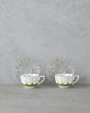 Purepetal New Bone China 4 Parça 2 Kişilik Cam Tabaklı Kahve Fincan Takımı 80 ml Yeşil