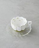 Purepetal New Bone China 4 Parça 2 Kişilik Cam Tabaklı Kahve Fincan Takımı 80 ml Yeşil