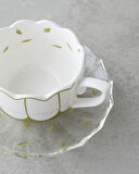 Purepetal New Bone China 4 Parça 2 Kişilik Cam Tabaklı Kahve Fincan Takımı 80 ml Yeşil