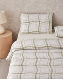 Wave Check Kolay Ütülenir Tek Kişilik Nevresim Takımı 160x220 cm Açık Yeşil-Bej