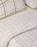 Wave Check Kolay Ütülenir Çift Kişilik Nevresim Takımı 200x220 cm Açık Yeşil-Bej