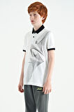 Beyaz Baskı Detaylı Standart Kalıp Polo Yaka Erkek Çocuk T-Shirt - 11164 | 12-13
