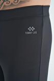 Siyah Arka Bilek Baskı Detaylı Yüksek Bel Slim Fit Aktif Spor Erkek Tayt - 84988 | S