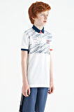 Beyaz Baskı Detaylı Pola Yaka Standart Kalıp Erkek Çocuk T-Shirt - 11161 | 5-6 Yaş