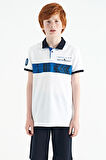 Beyaz Şerit Baskı Detaylı Pola Yaka Standart Kalıp Erkek Çocuk T-Shirt - 11162 | 14-15 Yaş