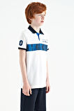 Beyaz Şerit Baskı Detaylı Pola Yaka Standart Kalıp Erkek Çocuk T-Shirt - 11162 | 14-15 Yaş