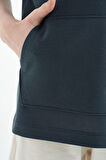 Orman Yeşili Renk Bloklu Kapüşonlu Kanguru Cepli Oversize Erkek Çocuk T-Shirt - 11148 | 7-8 Yaş