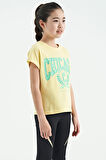 Sarı O Yaka Düşük Omuzlu Rahat Form Kısa Kollu Kız Çocuk T-Shirt - 75128 | 13-14 Yaş