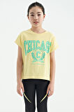 Sarı O Yaka Düşük Omuzlu Rahat Form Kısa Kollu Kız Çocuk T-Shirt - 75128 | 7-8 Yaş