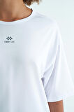 Beyaz O Yaka Baskı Detaylı Oversize Kısa Kol Kadın T-Shirt - 97263 | XL