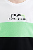 Siyah Renk Geçişli Nakışlı Oversize Erkek Çocuk T-Shirt - 11159 | 9-10 Yaş