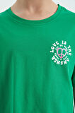 Yeşil Ön Arka Baskılı O Yaka Düşük Omuz Oversize Kısa Kollu Kız Çocuk T-Shirt - 75126 | 13-14 Yaş
