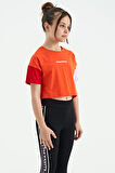 Portakal Yazı Baskılı O Yaka Düşük Omuzlu Oversize Kız Çocuk T-Shirt - 75130 | 11-12 Yaş