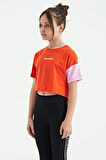 Portakal Yazı Baskılı O Yaka Düşük Omuzlu Oversize Kız Çocuk T-Shirt - 75130 | 11-12 Yaş