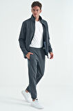 Antrasit Melanj Dik Yaka Fermuarlı Jogger Rahat Form Erkek Eşofman Takım - 85198 | XXL