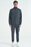Antrasit Melanj Dik Yaka Fermuarlı Jogger Rahat Form Erkek Eşofman Takım - 85198 | XXL