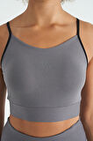 Koyu Gri Sırt Çapraz Detaylı Logo Baskılı Dar Kalıp Fitilli Kadın Büstiyer - 97274 | M