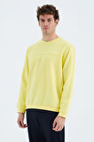 Sarı O Yaka Ön Dikiş Detaylı Basic Rahat Kalıp Erkek Sweatshirt - 88270 | S