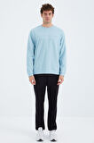 Açık Mavi O Yaka Ön Dikiş Detaylı Basic Rahat Kalıp Erkek Sweatshirt - 88270 | S