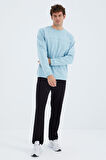 Açık Mavi O Yaka Ön Dikiş Detaylı Basic Rahat Kalıp Erkek Sweatshirt - 88270 | S