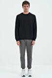 Siyah O Yaka Şardonlu Rahat Form Basic Erkek Sweatshirt - 88137 | XL