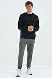 Siyah O Yaka Şardonlu Rahat Form Basic Erkek Sweatshirt - 88137 | XL