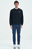 Lacivert O Yaka Şardonlu Rahat Form Basic Erkek Sweatshirt - 88137 | M