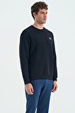 Lacivert O Yaka Şardonlu Rahat Form Basic Erkek Sweatshirt - 88137 | M