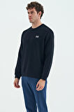 Lacivert O Yaka Şardonlu Rahat Form Basic Erkek Sweatshirt - 88137 | M