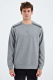 Gri Melanj O Yaka Omuz Şerit Detaylı Rahat Kalıp Erkek Sweatshirt - 88279