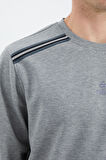 Gri Melanj O Yaka Omuz Şerit Detaylı Rahat Kalıp Erkek Sweatshirt - 88279