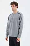 Gri Melanj O Yaka Omuz Şerit Detaylı Rahat Kalıp Erkek Sweatshirt - 88279