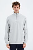 Taş Dik Yaka Yarım Fermuarlı Cep Detaylı Erkek Sweatshirt - 88278 | XXL