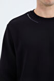 Siyah O Yaka Kol Şerit Detaylı Basic Rahat Kalıp Erkek Sweatshirt - 88293 | S