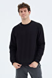 Siyah O Yaka Kol Şerit Detaylı Basic Rahat Kalıp Erkek Sweatshirt - 88293 | S