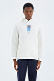 Ekru Kapüşonlu Nakış Detaylı Rahat Kalıp Erkek Sweatshirt - 88291 | XXL
