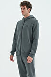 Haki Fermuarlı Kapüşonlu Cep Detaylı Şardonlu Rahat Kalıp Erkek Sweatshirt - 88139 | XXL