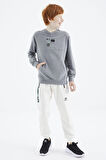 Gri Melanj Baskılı Erkek Çocuk Sweatshirt - 11175