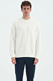 Ekru O Yaka Şardonlu Rahat Form Basic Erkek Sweatshirt - 88137 | S