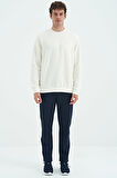 Ekru O Yaka Şardonlu Rahat Form Basic Erkek Sweatshirt - 88137 | S