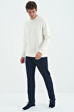 Ekru O Yaka Şardonlu Rahat Form Basic Erkek Sweatshirt - 88137 | S