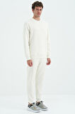 Ekru O Yaka Rahat Kalıp Şardonlu Basic Jogger Erkek Eşofman Takım - 85190 | L