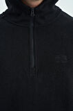 Siyah Yarım Fermuarlı Kapüşonlu Renk Bloklu Standart Kalıp Erkek Polar Sweatshirt - 88300 | M