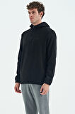 Siyah Yarım Fermuarlı Kapüşonlu Renk Bloklu Standart Kalıp Erkek Polar Sweatshirt - 88300 | M