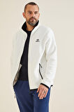 Ekru Yazı Nakışlı Dik Yaka Fermuarlı Standart Kalıp Erkek Sweatshirt Polar - 87992 | XXL