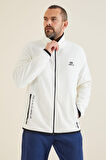 Ekru Yazı Nakışlı Dik Yaka Fermuarlı Standart Kalıp Erkek Sweatshirt Polar - 87992 | XXL
