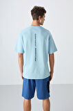Açık Mavi Pamuklu Kalın Yumuşak Dokulu Oversize Fit Baskılı Erkek T-Shirt - 88321